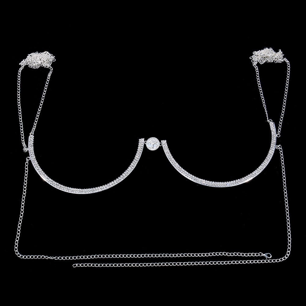 SHIHAN New Chest Breast Chain Angel Wings Body Jewelry Lingerie Crystal Silver Bra Body Chain Women Sexy Body Jewelry