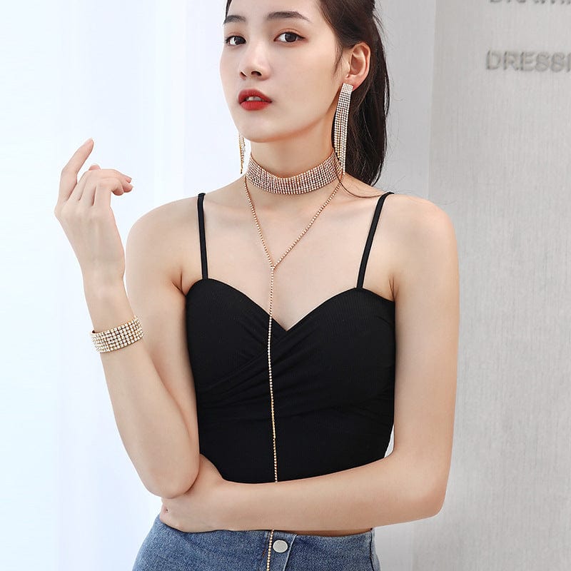 SHIHAN New Diamond 10 rows long necklace rhinestone hand ring tassel long earrings three-piece set of accessories jewelry set