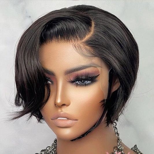 Short Bob Pixie Cut Wig Straight Human Hair Wigs Transparent Front Lace Wig With Pre Plucked Hairline For Women