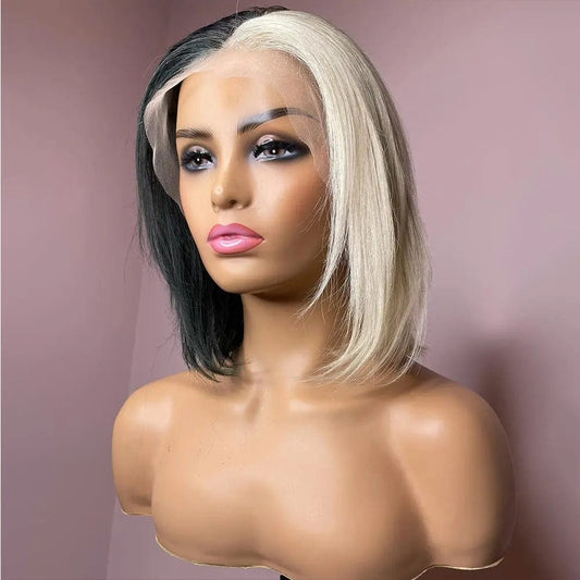 Short Bob Wigs 1B/#60 European Silky Straight Raw Human Hair 13*4 Lace Front Wigs for Women