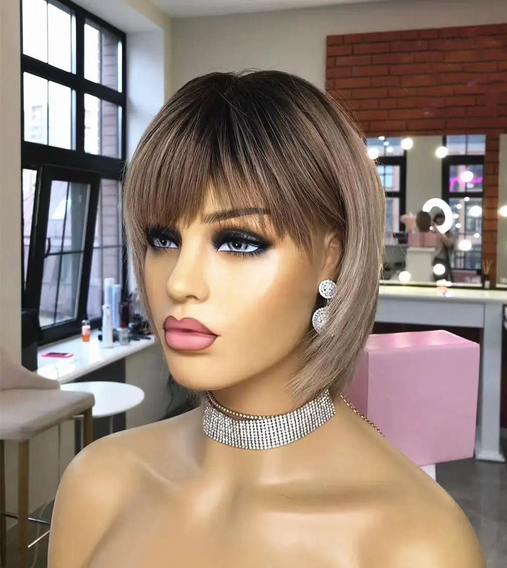 Short Bob Wigs European Hair Ash Brown Silky Straight 13*4 Lace Front Wigs for Women