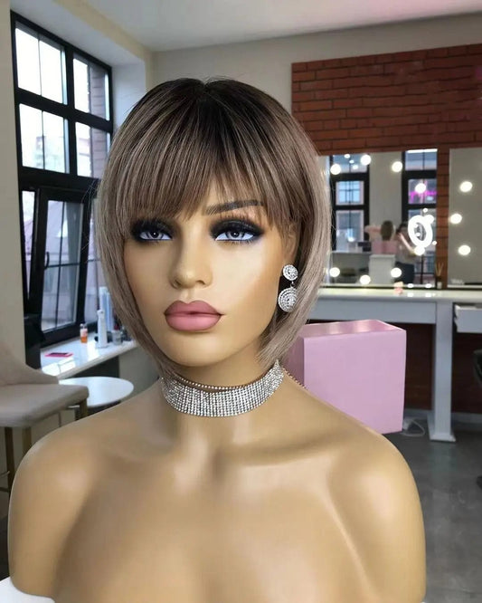 Short Bob Wigs European Hair Ash Brown Silky Straight 13*4 Lace Front Wigs for Women