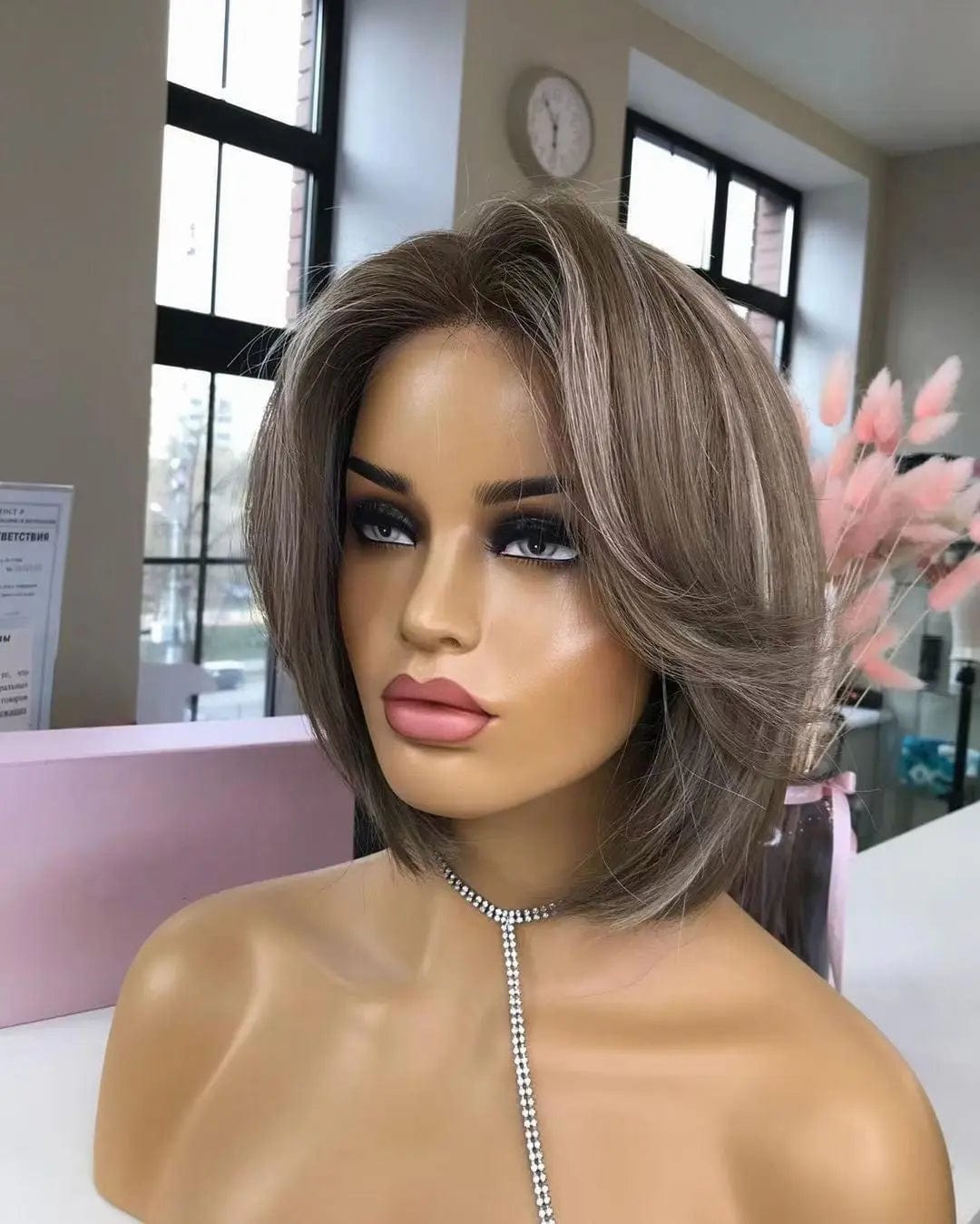 Short Bob Wigs European Hair Ash Brown Silky Straight 13*4 Lace Front Wigs for Women