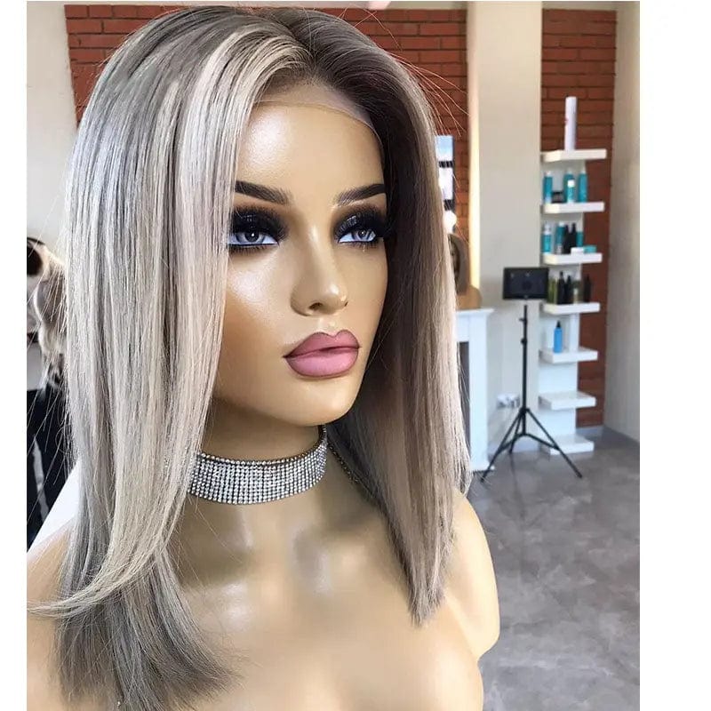 Short Bob Wigs European Hair Ash Brown Silky Straight 13*4 Lace Front Wigs for Women