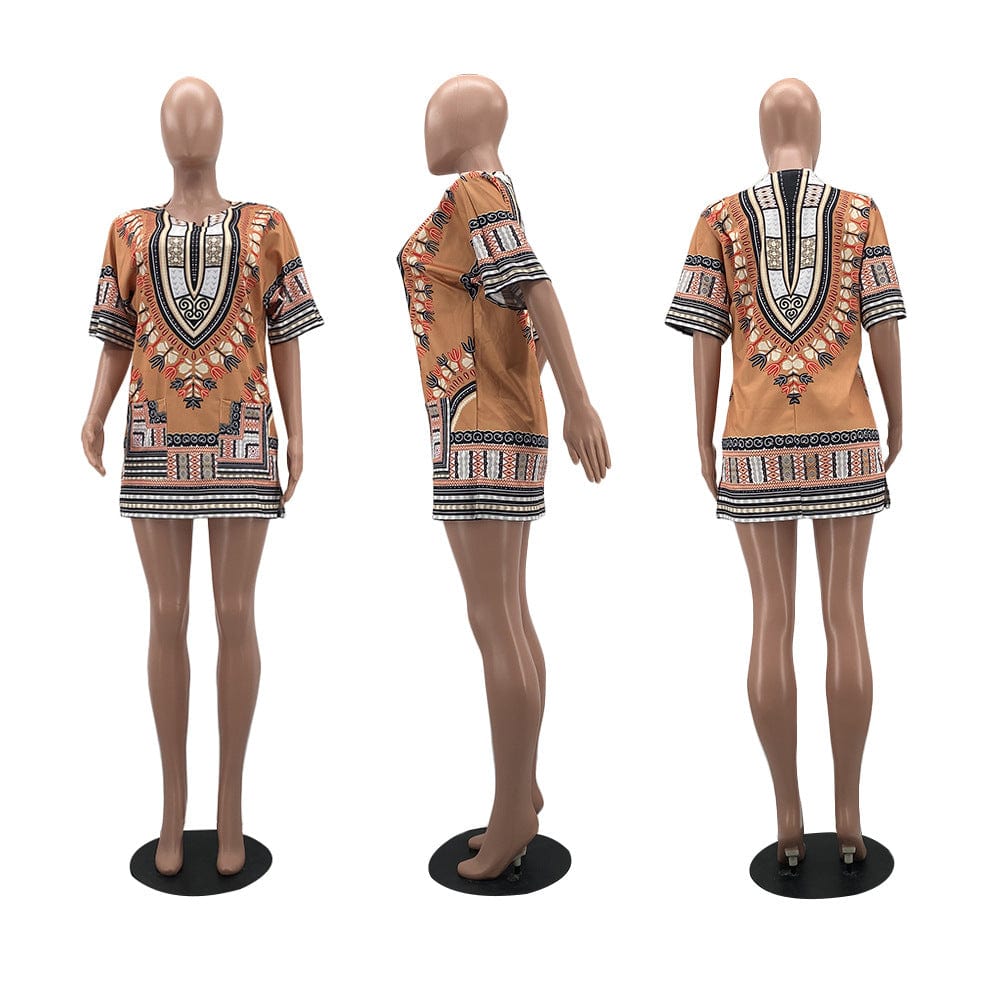 short dress 10425-MX96 african clothing ethnic style printed t shirts dresses women sehe fashion