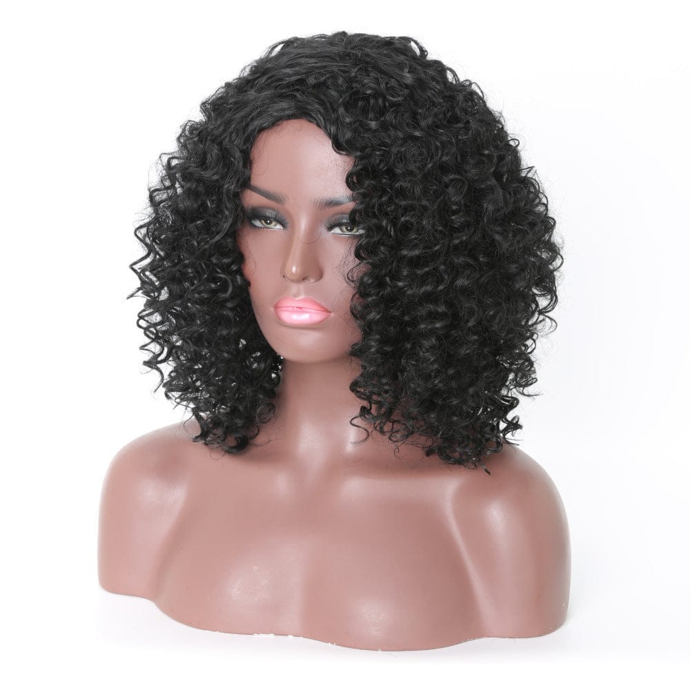 Short Hair Afro Curly Wig With Bangs Loose Synthetic Cosplay Fluffy Shoulder Length Wigs For Black Women Dark Brown