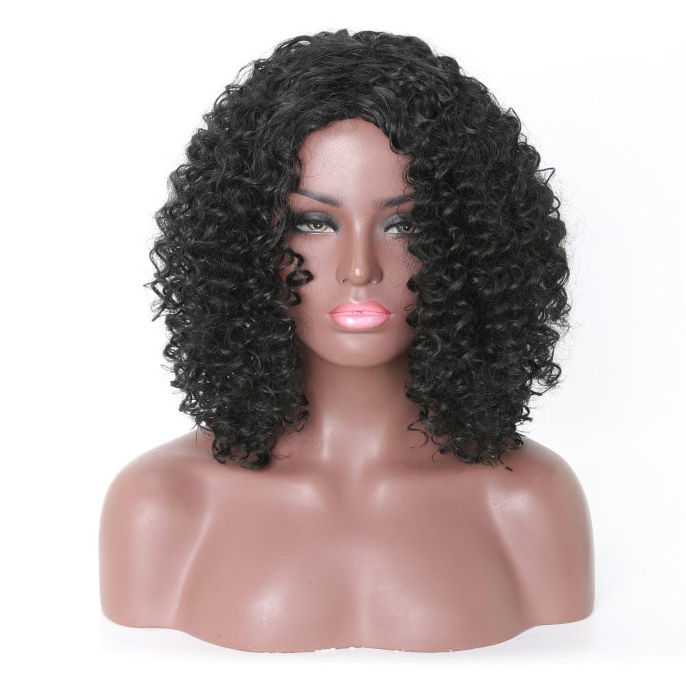 Short Hair Afro Curly Wig With Bangs Loose Synthetic Cosplay Fluffy Shoulder Length Wigs For Black Women Dark Brown