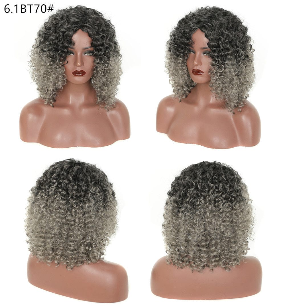 Short Hair Afro Curly Wig With Bangs Loose Synthetic Cosplay Fluffy Shoulder Length Wigs For Black Women Dark Brown