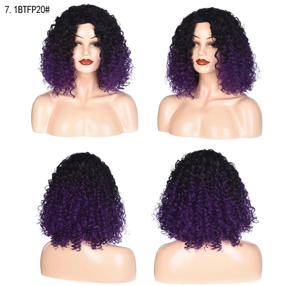 Short Hair Afro Curly Wig With Bangs Loose Synthetic Cosplay Fluffy Shoulder Length Wigs For Black Women Dark Brown