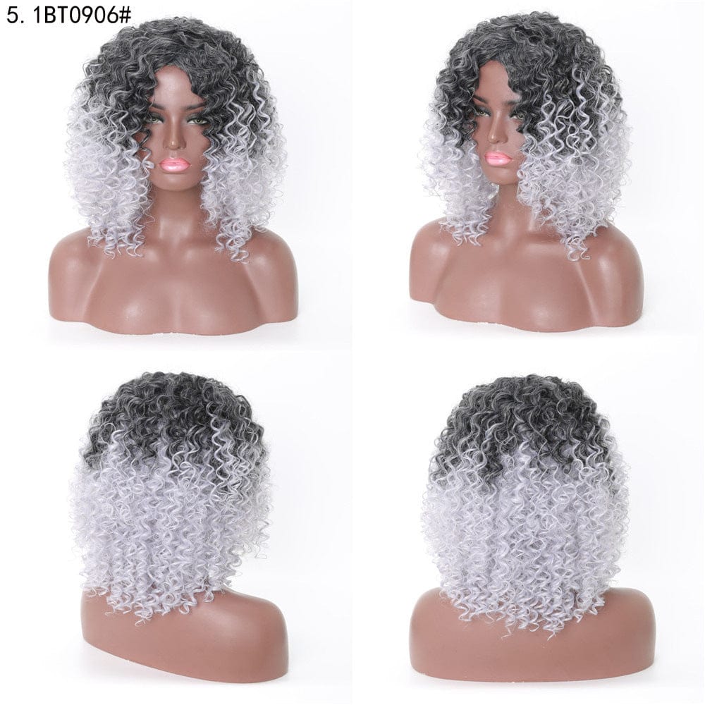 Short Hair Afro Curly Wig With Bangs Loose Synthetic Cosplay Fluffy Shoulder Length Wigs For Black Women Dark Brown