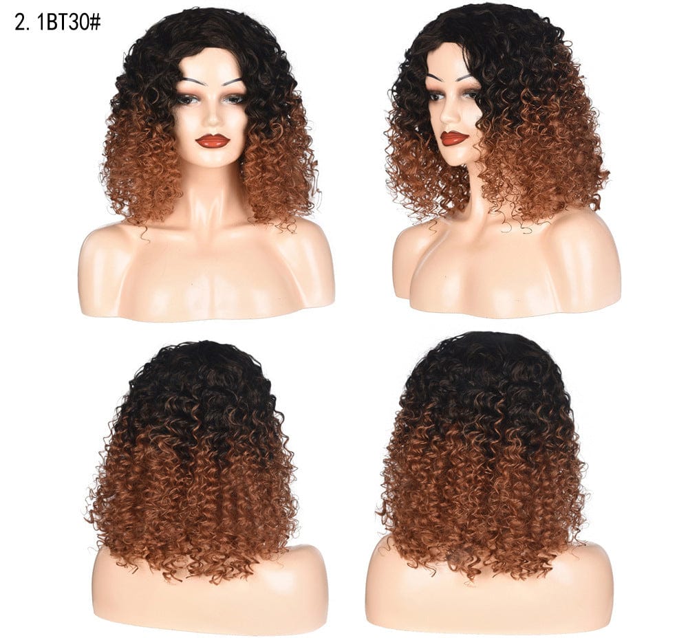 Short Hair Afro Curly Wig With Bangs Loose Synthetic Cosplay Fluffy Shoulder Length Wigs For Black Women Dark Brown