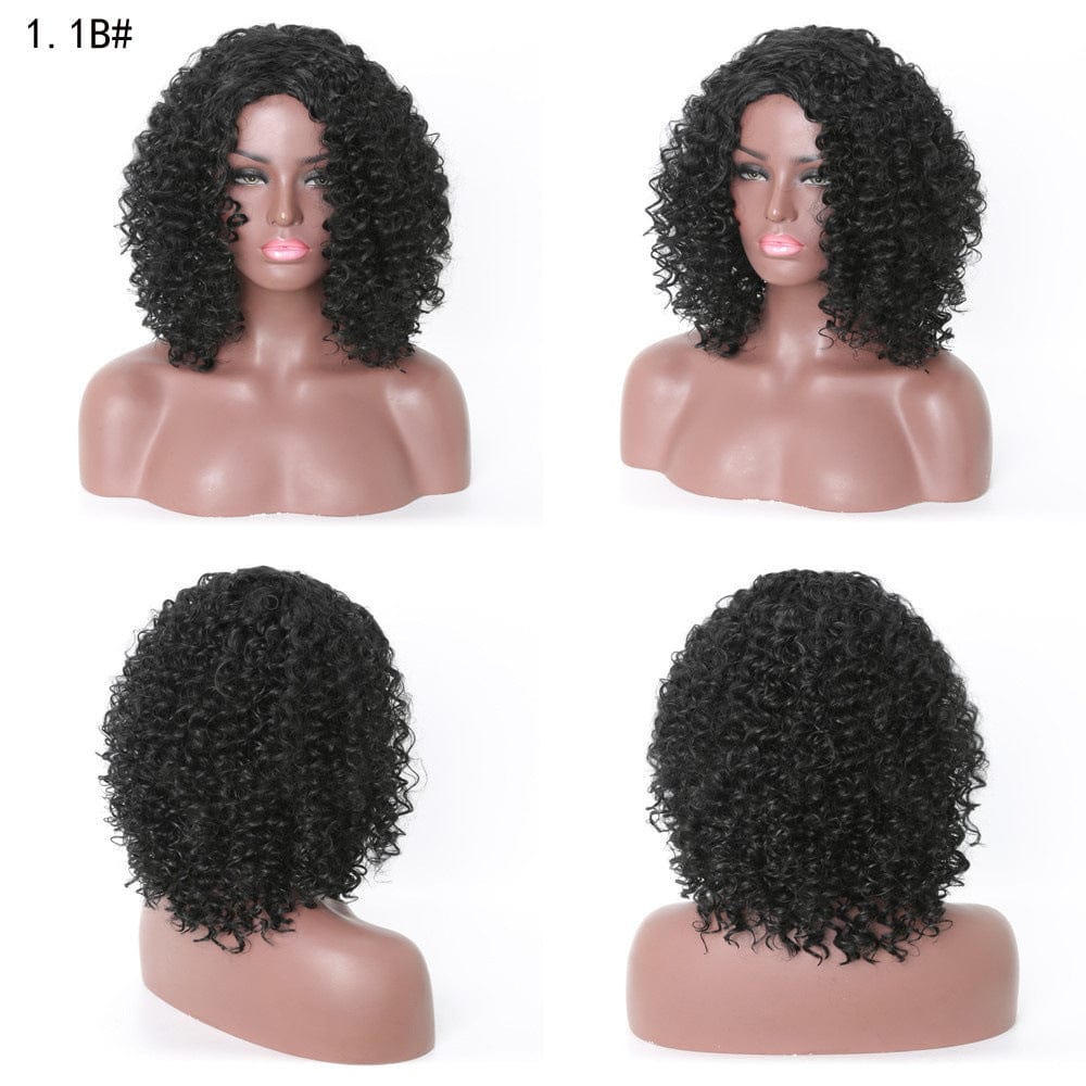 Short Hair Afro Curly Wig With Bangs Loose Synthetic Cosplay Fluffy Shoulder Length Wigs For Black Women Dark Brown