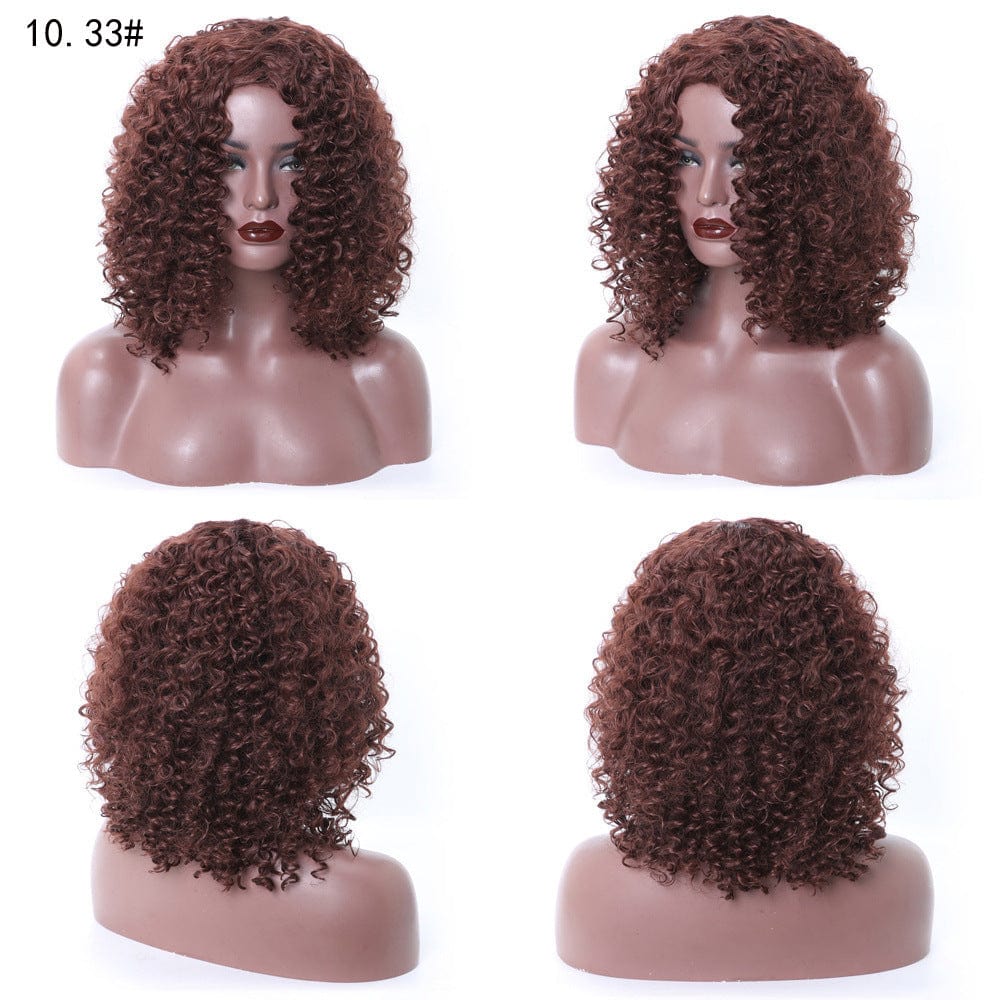 Short Hair Afro Curly Wig With Bangs Loose Synthetic Cosplay Fluffy Shoulder Length Wigs For Black Women Dark Brown