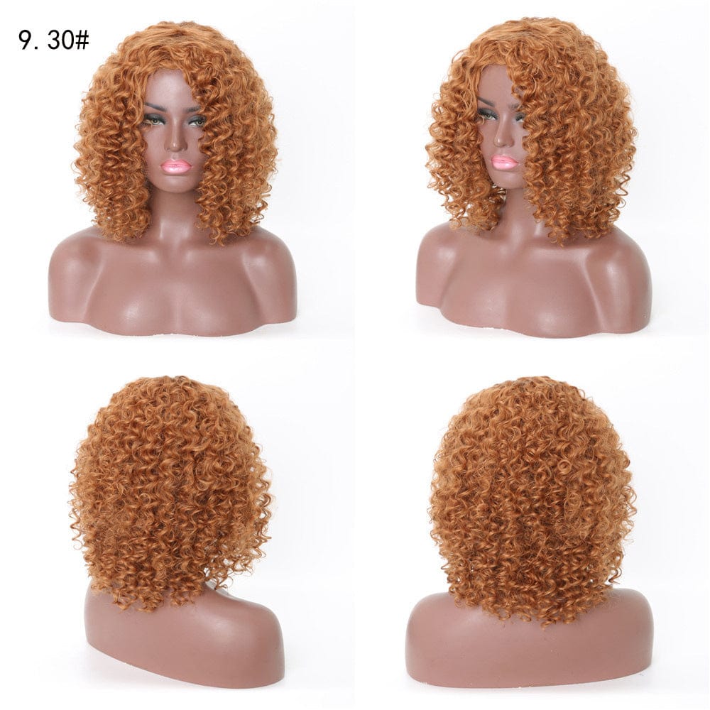 Short Hair Afro Curly Wig With Bangs Loose Synthetic Cosplay Fluffy Shoulder Length Wigs For Black Women Dark Brown