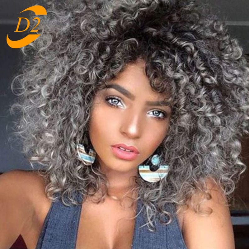 Short Hair Afro Curly Wig With Bangs Loose Synthetic Cosplay Fluffy Shoulder Length Wigs For Black Women Dark Brown