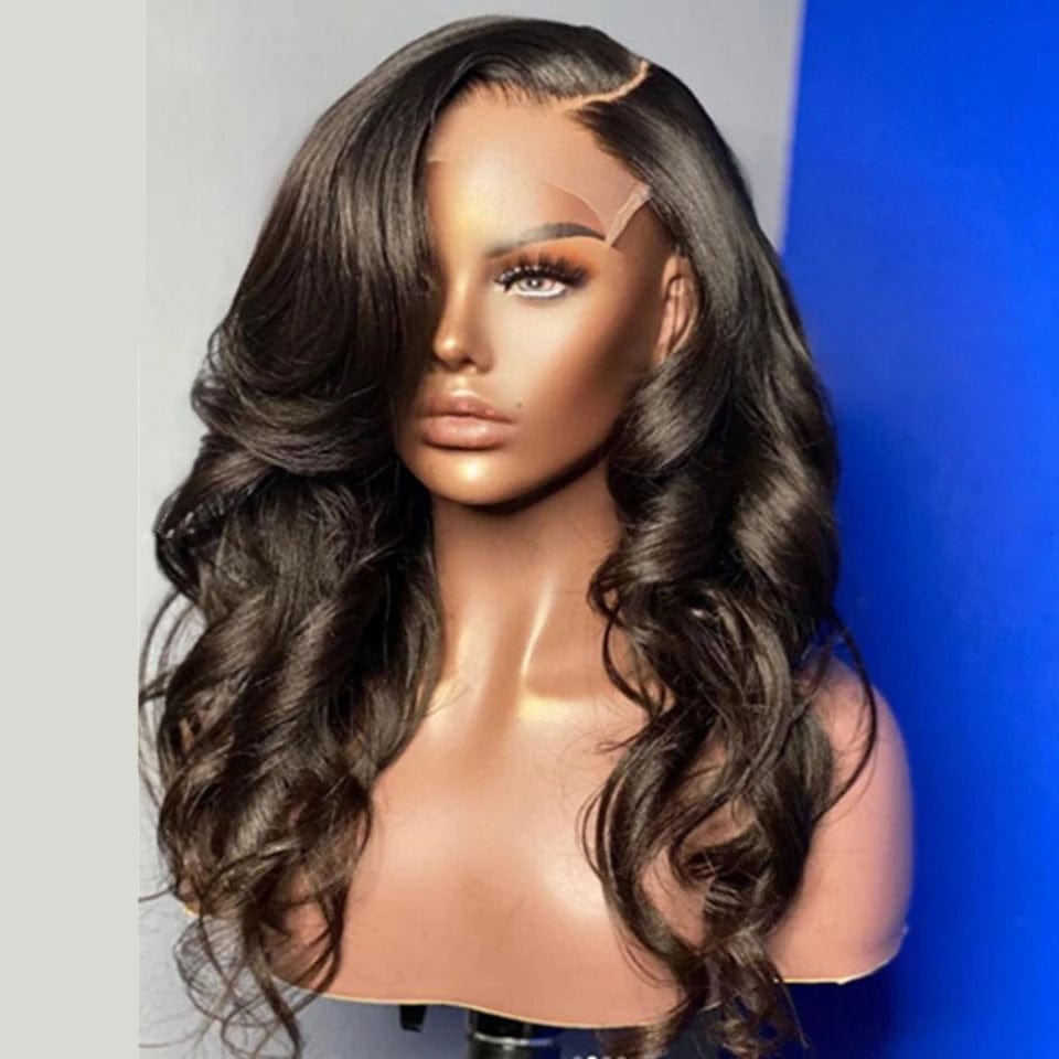 Side Part Body Wave Human Hair Wigs Pre Plucked High Density Brazilian Remy  5x5 Lace Closure Wig Bleached Knots Natural Black