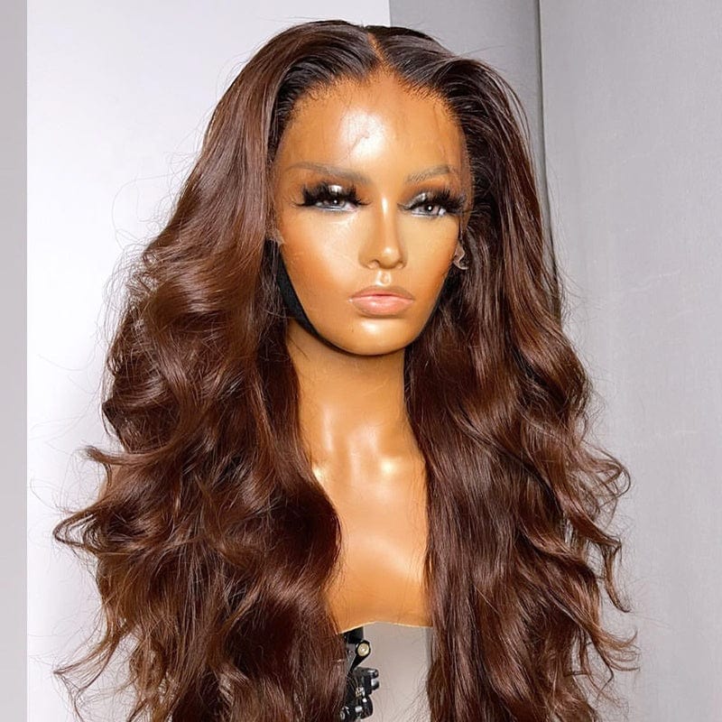 Silk Base Swiss Lace Wig Brown Super Wave Full Raw Indian Cuticle Aligned Human Hair Silk Top 13*4 Lace Front Wigs