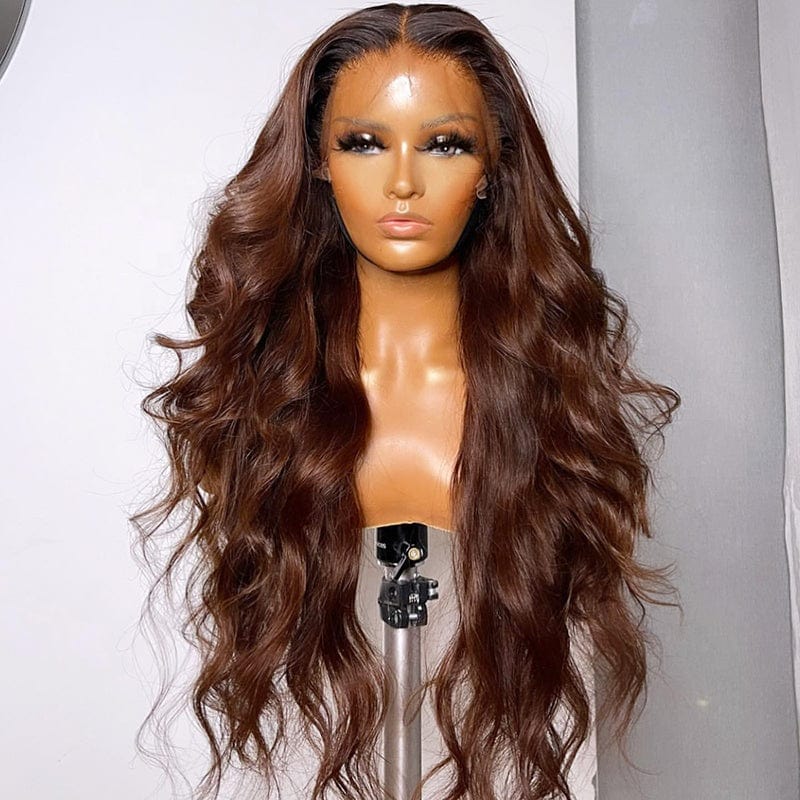 Silk Base Swiss Lace Wig Brown Super Wave Full Raw Indian Cuticle Aligned Human Hair Silk Top 13*4 Lace Front Wigs