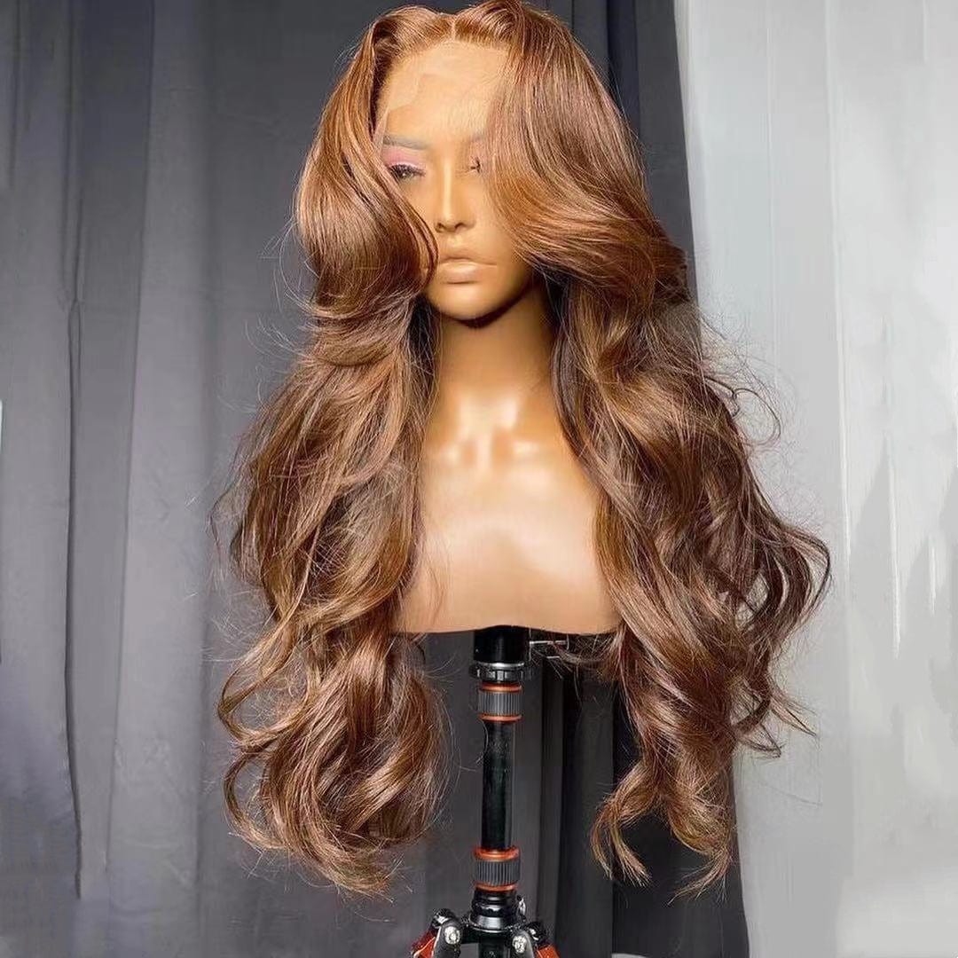 Silk Base Swiss Lace Wig Brown Super Wave Full Raw Indian Cuticle Aligned Human Hair Silk Top 13*4 Lace Front Wigs