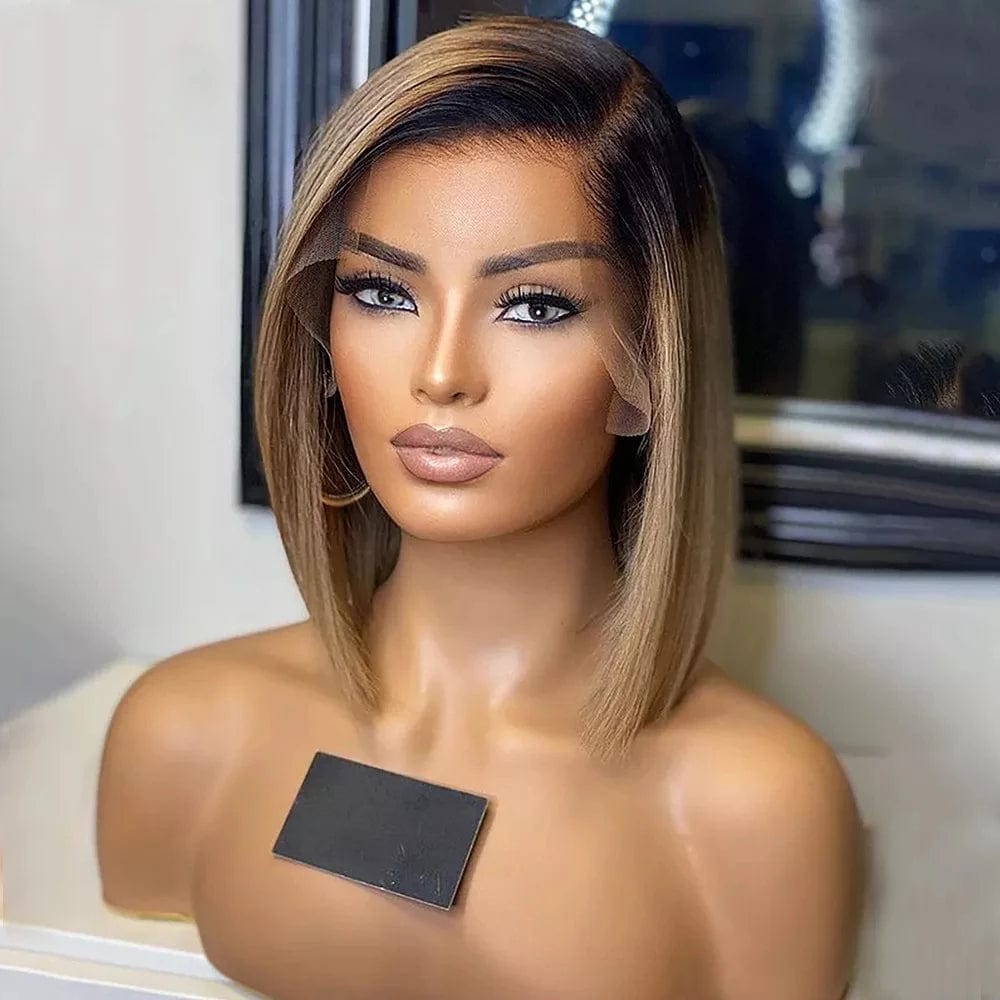 Silky Straight Short Bob 13x4 Lace Front Wigs Ombre Honey Blonde 1B27 Indian Remy Human Hair Short Wave Bob Wigs With Baby Hair