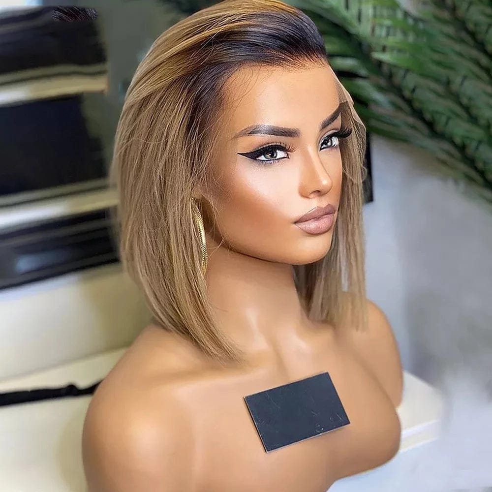 Silky Straight Short Bob 13x4 Lace Front Wigs Ombre Honey Blonde 1B27 Indian Remy Human Hair Short Wave Bob Wigs With Baby Hair