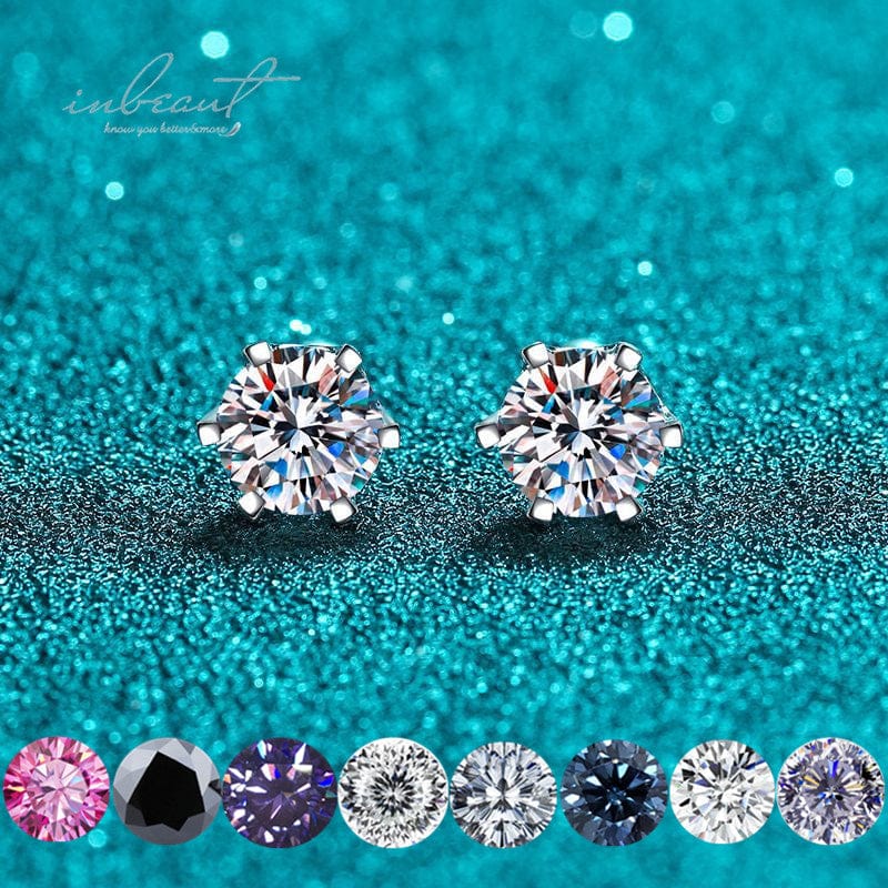 Silver 925 Original 2- 4ct Round Brilliant Cut Diamond Test Past Pink Black Purple Hundred Flower Moissanite Screw Stud Earrings