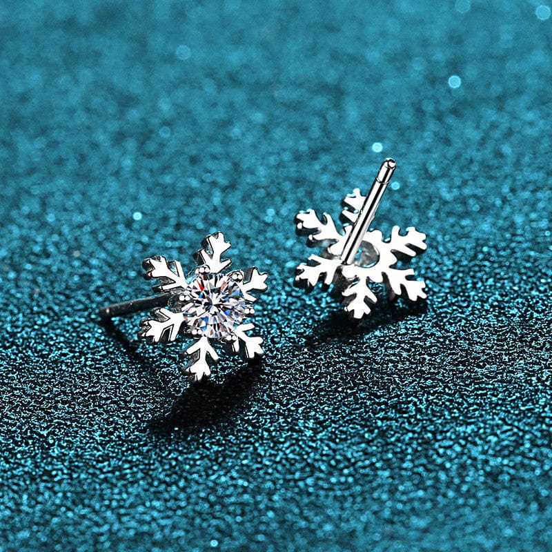 Silver 925 Original Diamond Test Past Brilliant Cut Total 0.6-2 Carat Sparkling Snowflake Moissanite Stud Earrings for Women