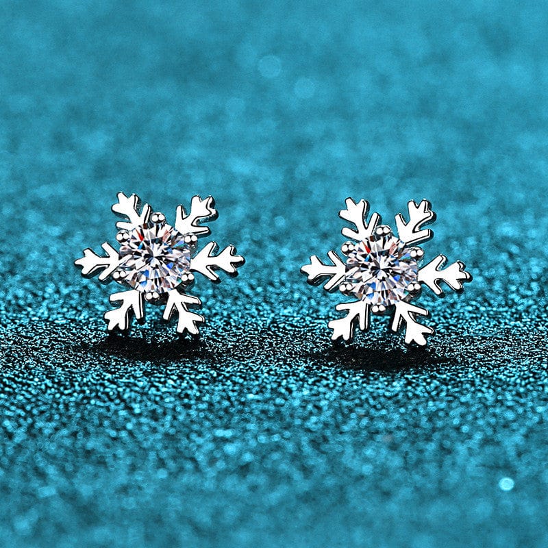 Silver 925 Original Diamond Test Past Brilliant Cut Total 0.6-2 Carat Sparkling Snowflake Moissanite Stud Earrings for Women