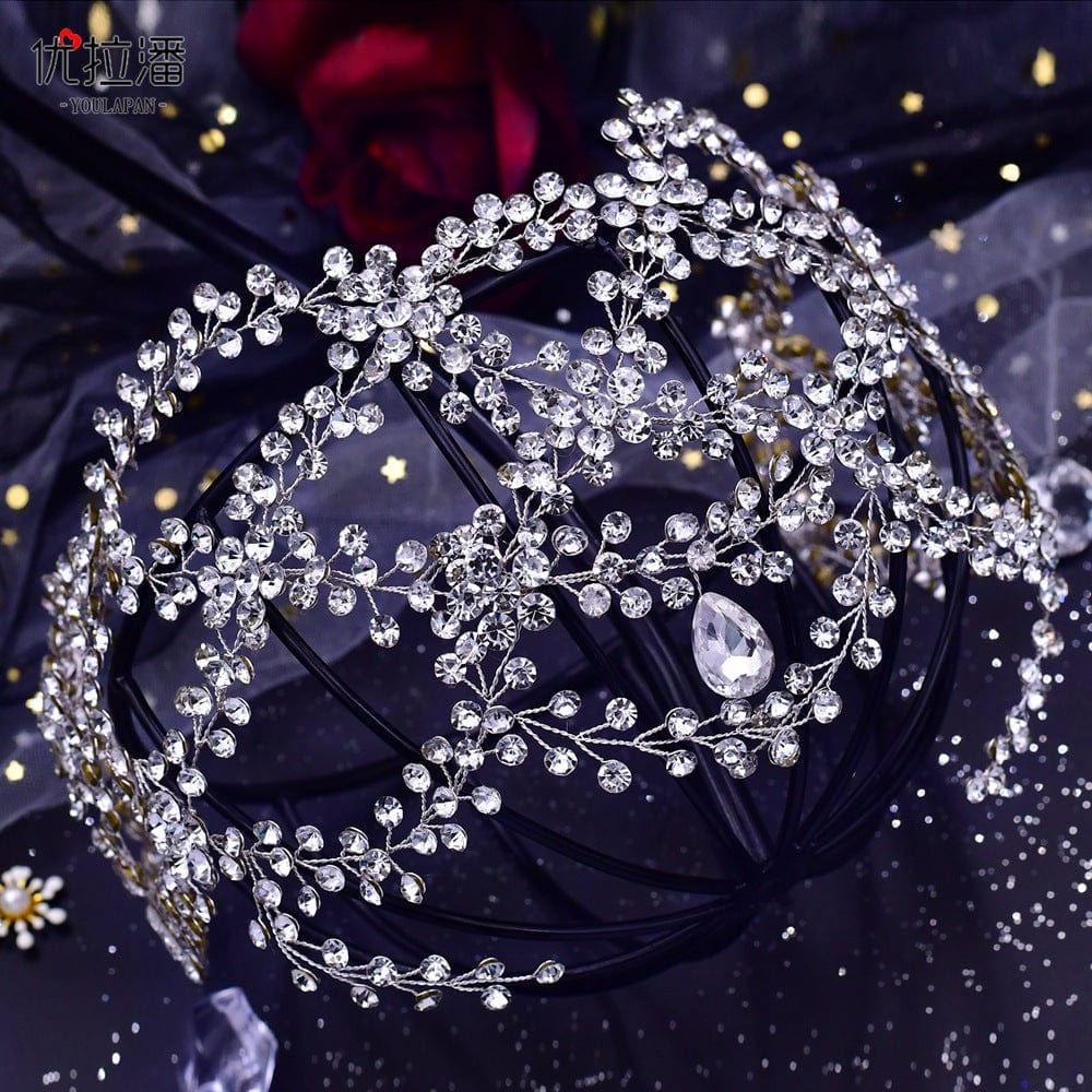 silver headdress S4203F   New Mesh Rhinestone Cross S-Bend Headgear Styling  Bridal Forehead Hair Accessories  wedding tiara