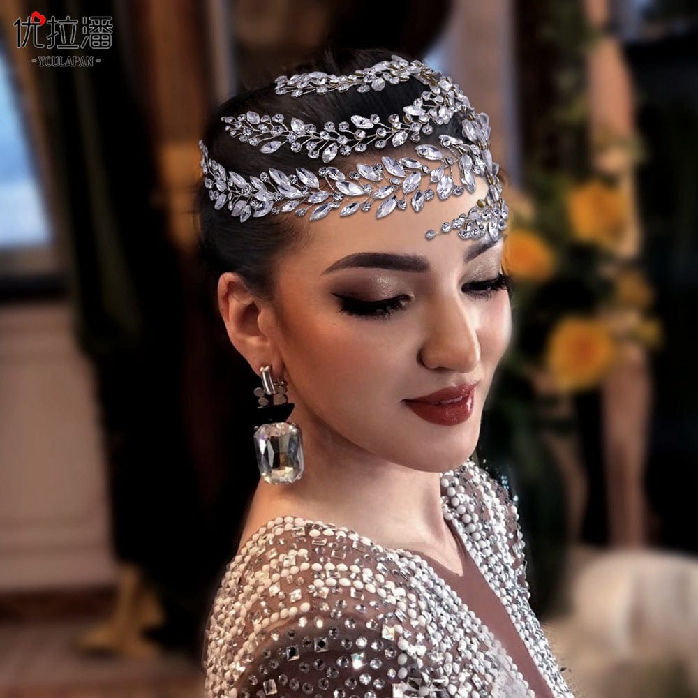 silver headdress S4204F   Hot Sale Bridal Hair Accessories Mesh Rhinestone Cross S Curved crown tiara