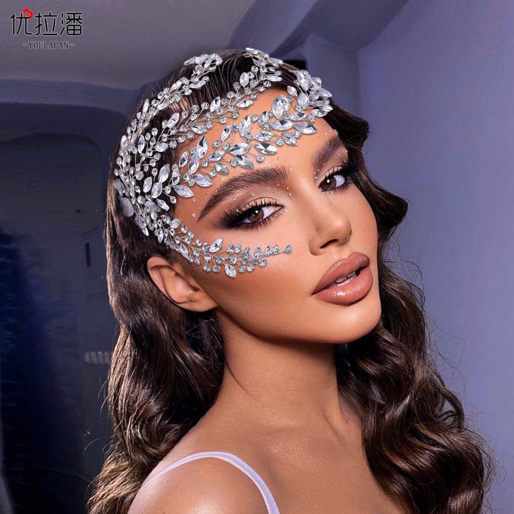 silver headdress S4204F   Hot Sale Bridal Hair Accessories Mesh Rhinestone Cross S Curved crown tiara