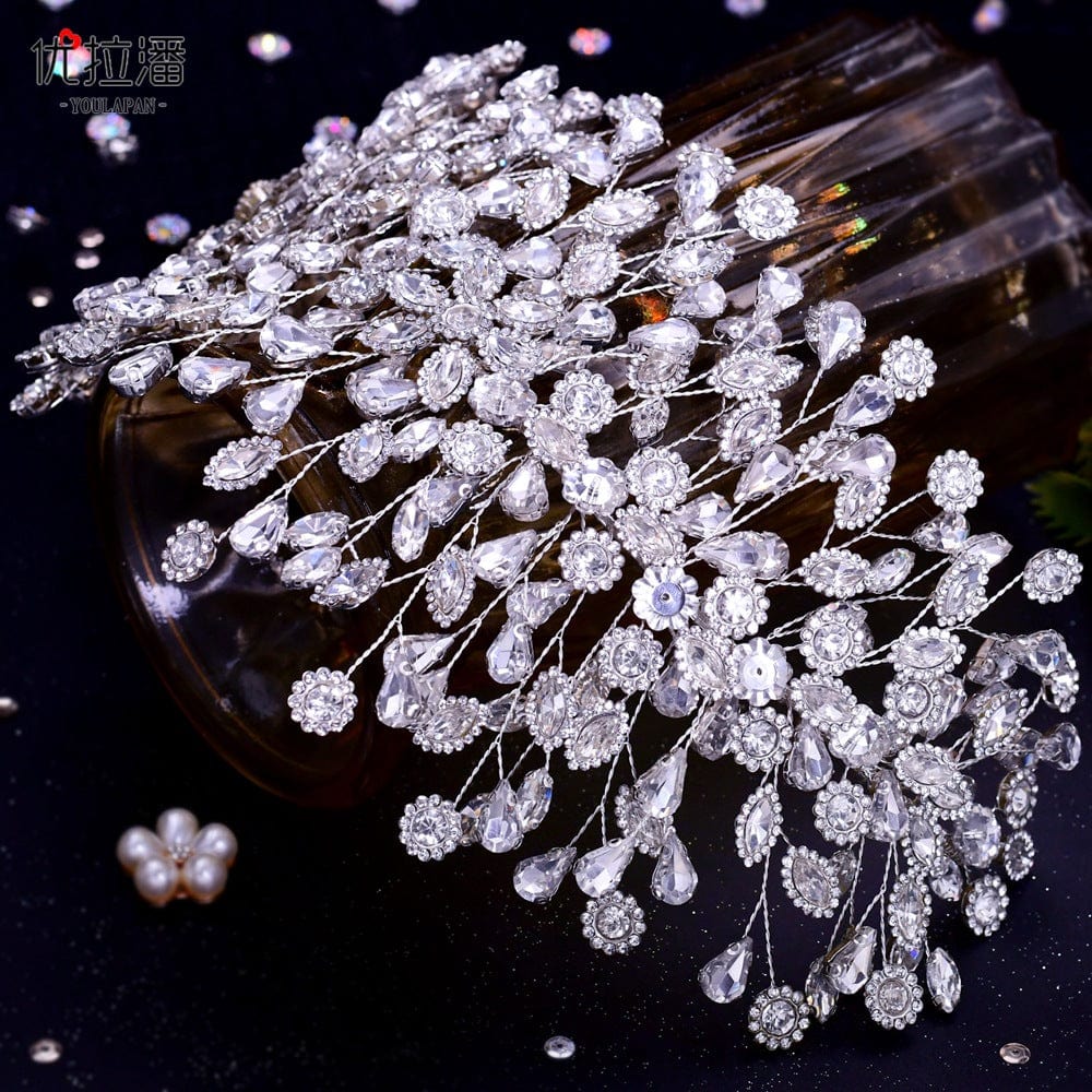 silver headdress S4206F   New Mesh Rhinestone Cross S-Bend Headgear Styling  Bridal Forehead Hair Accessories  wedding tiara