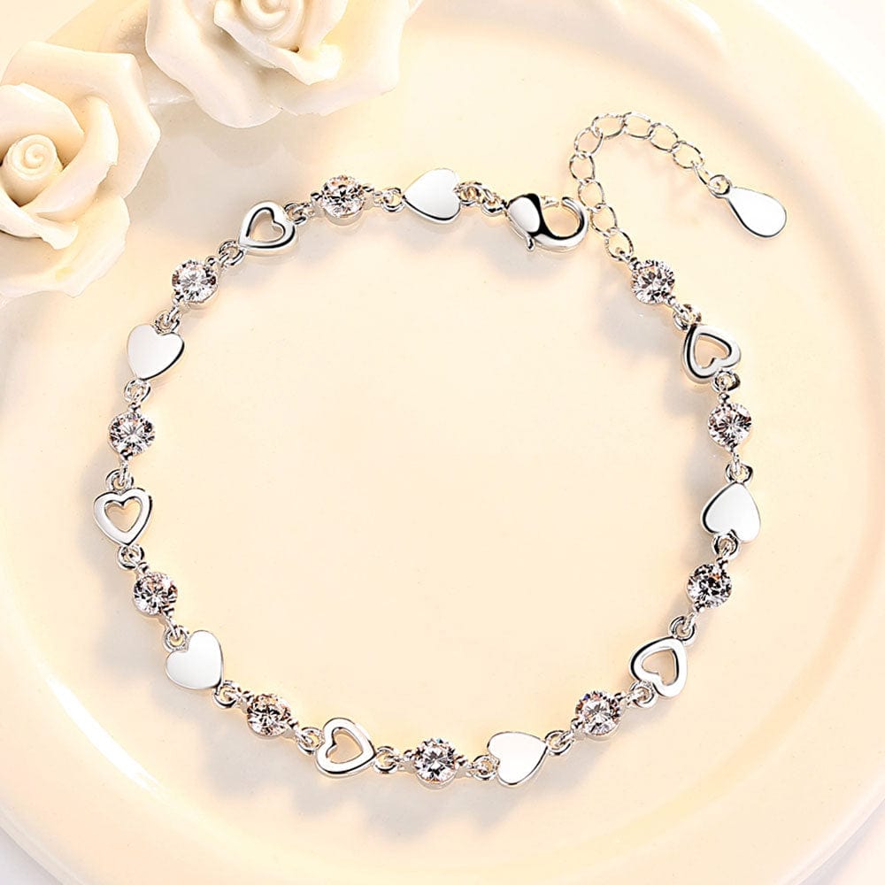 silver New Style romantic sweet love heart zircon bracelet Charm Chain Bracelet for Women Jewelry