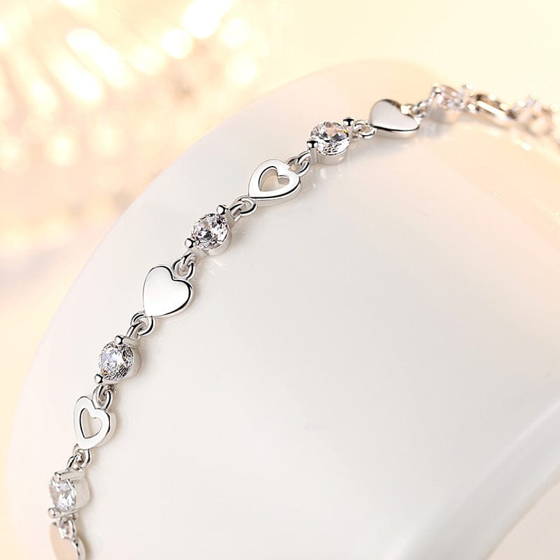 silver New Style romantic sweet love heart zircon bracelet Charm Chain Bracelet for Women Jewelry