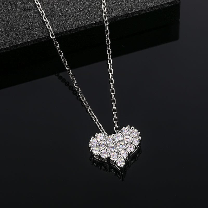 silver New Trendy Iced Out Shining Heart Shape Pendant 925 Sterling Silver VVS Moissanite Diamond Pendant Necklace For Women