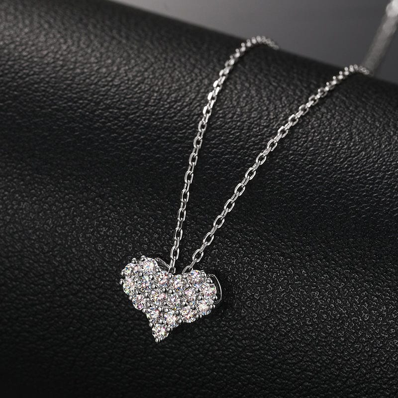 silver New Trendy Iced Out Shining Heart Shape Pendant 925 Sterling Silver VVS Moissanite Diamond Pendant Necklace For Women