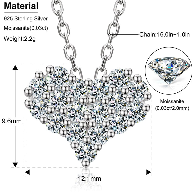 silver New Trendy Iced Out Shining Heart Shape Pendant 925 Sterling Silver VVS Moissanite Diamond Pendant Necklace For Women