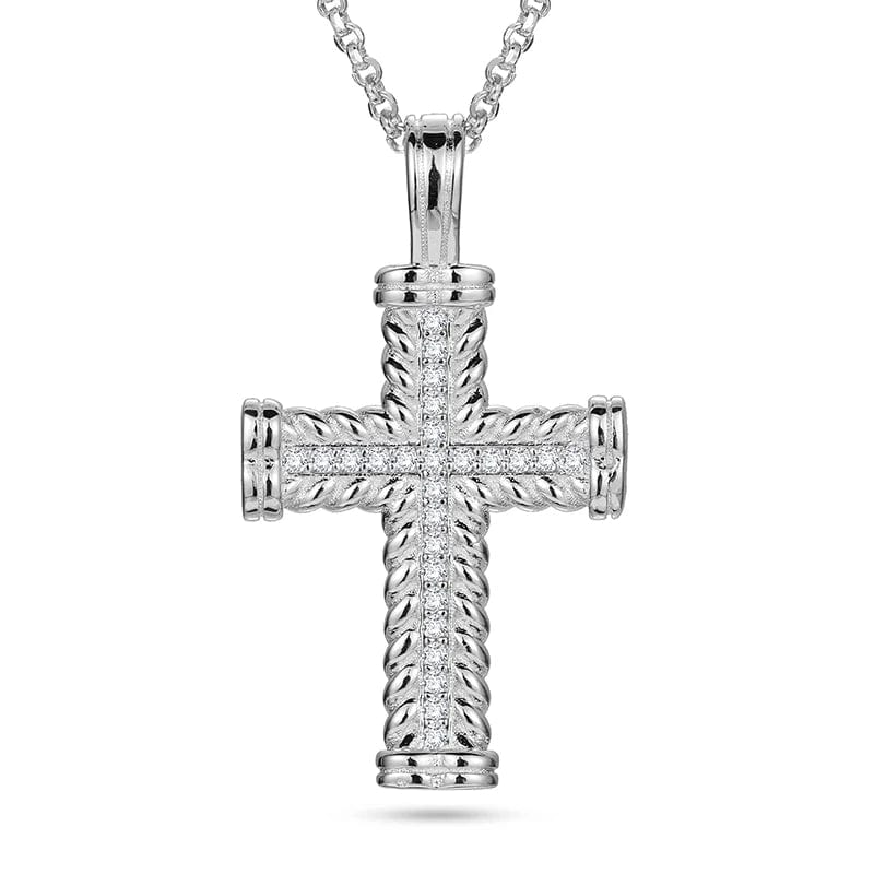 silver OEM ODM Christian Jewelry 925 Sterling Silver VV Moissanite Diamond Cross Pendant Necklace With GRA Certificate