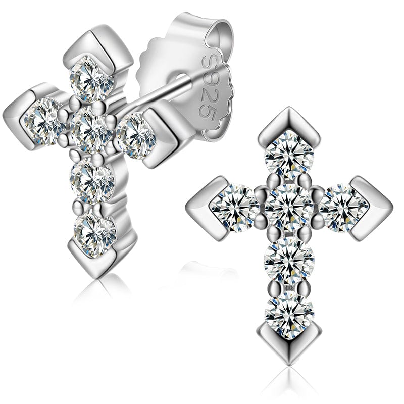 silver Original Design Trendy Religion Jewelry 925 Sterling Silver VVS Moissanite Cross Stud Earrings For Men Women