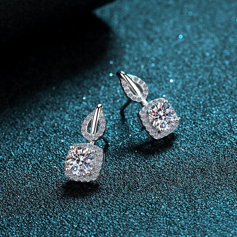 silver Silver 925 Total 1.6 Carat Excellent Cut Diamond Test Past High Quality Moissanite Square Arrow Drop Earrings Teen Girls Gift