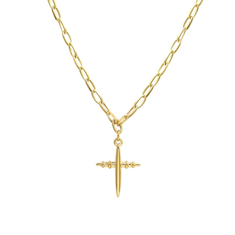 Simple Jesus Christian Cross Pendant Short Chain Necklace for Women Golden Wish Necklace with Card Jewelry Gift