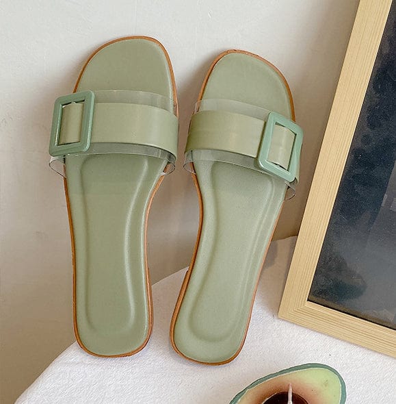 Simple transparent button with flat slippers sandals zj5555