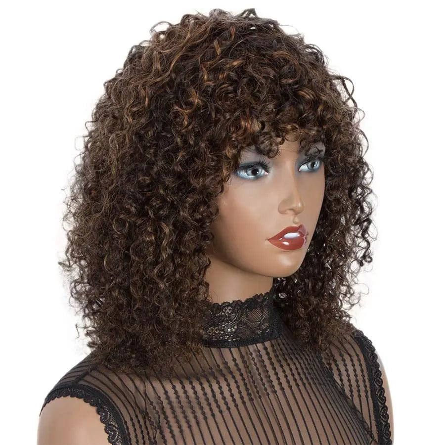 Sleek Bob Wig With Bangs Kinky Curly Hair Wigs