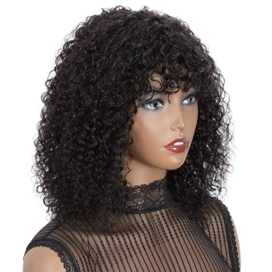 Sleek Bob Wig With Bangs Kinky Curly Hair Wigs