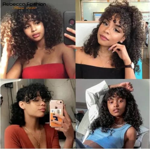 Sleek Bob Wig With Bangs Kinky Curly Hair Wigs