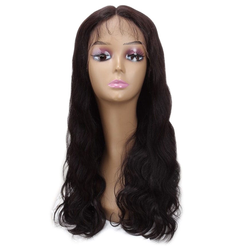 sleek quality wholesale for women knotless  nature black cheap blend hair wig 18"-24" body wave lace front wig Human Hair Wigs