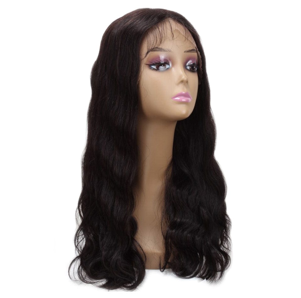 sleek quality wholesale for women knotless  nature black cheap blend hair wig 18"-24" body wave lace front wig Human Hair Wigs