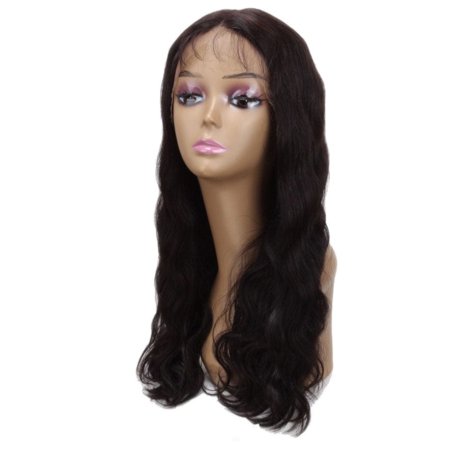 sleek quality wholesale for women knotless  nature black cheap blend hair wig 18"-24" body wave lace front wig Human Hair Wigs