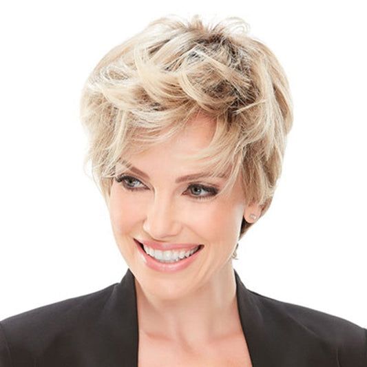 Sleek short pixie cut women weave non lace finger highlight ombre 613 bob synthetic hair wig