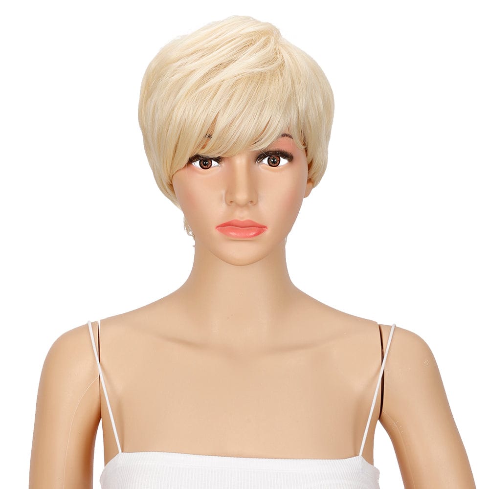 Sleek short pixie cut women weave non lace finger highlight ombre 613 bob synthetic hair wig